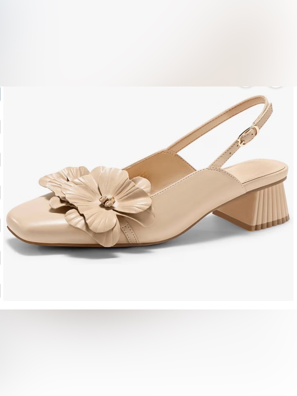 Coutgo Women’s Slingback Chunky Heels Flower Closed Toe Pump Khaki Size 8.5
